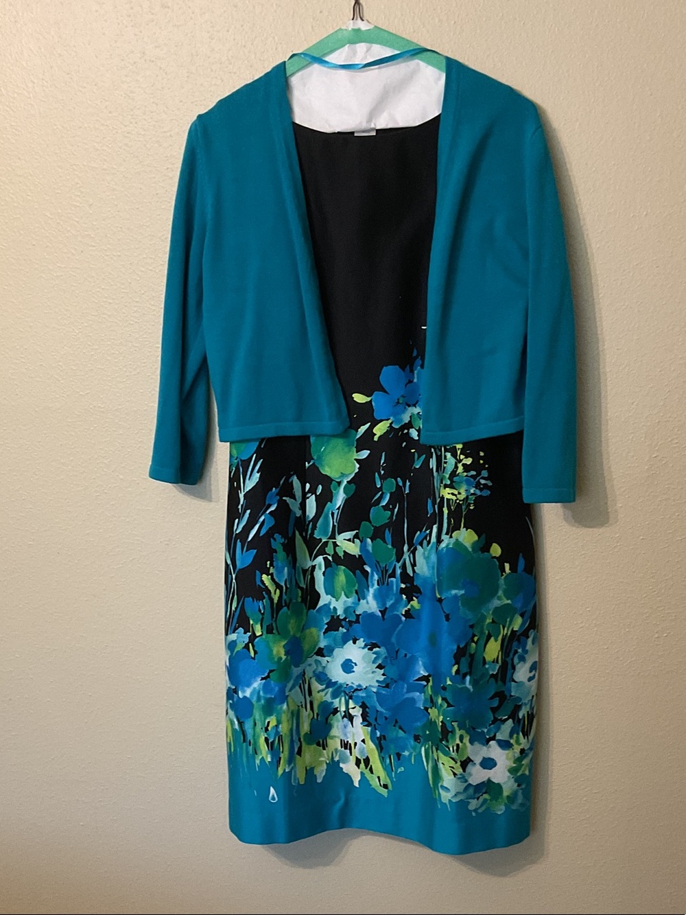 NorthStyle 100% Cotton Teal Floral Midi Dress with Teal Jacket Size S